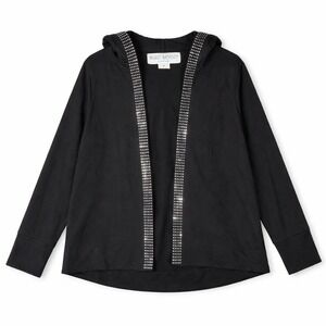Bleu Bayou Womens Black Embellished Rhinestone Hoodie Cardigan Sz M Chic Casual